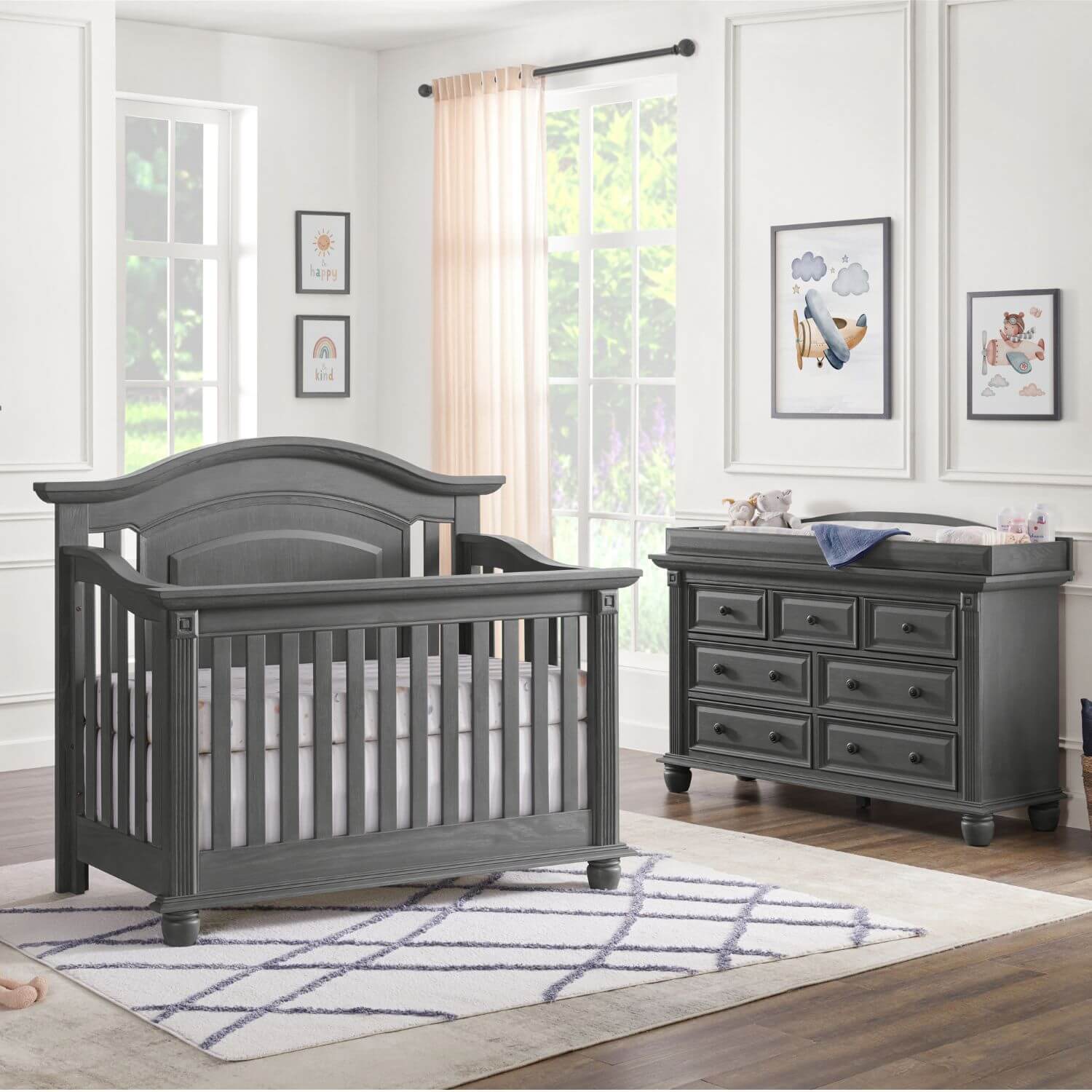 Oxford Baby London Lane 4-in-1 Convertible Crib | Arctic Gray