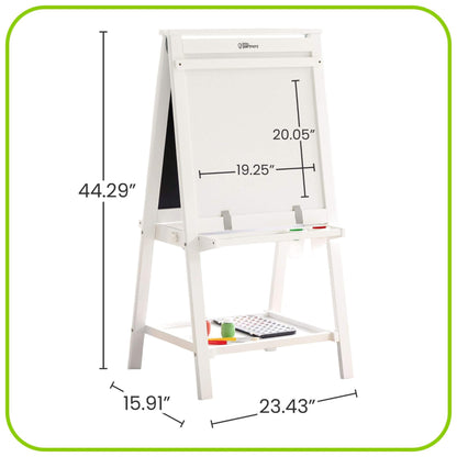 Little Partners Folding Artist EZ Easel White with measurements on a white background