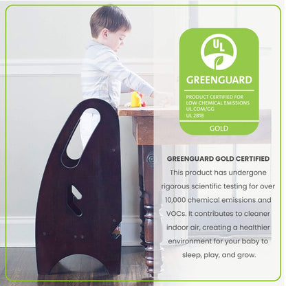 Boy Standing on Little Partners 3-in-1 Growing Step Stool Espresso