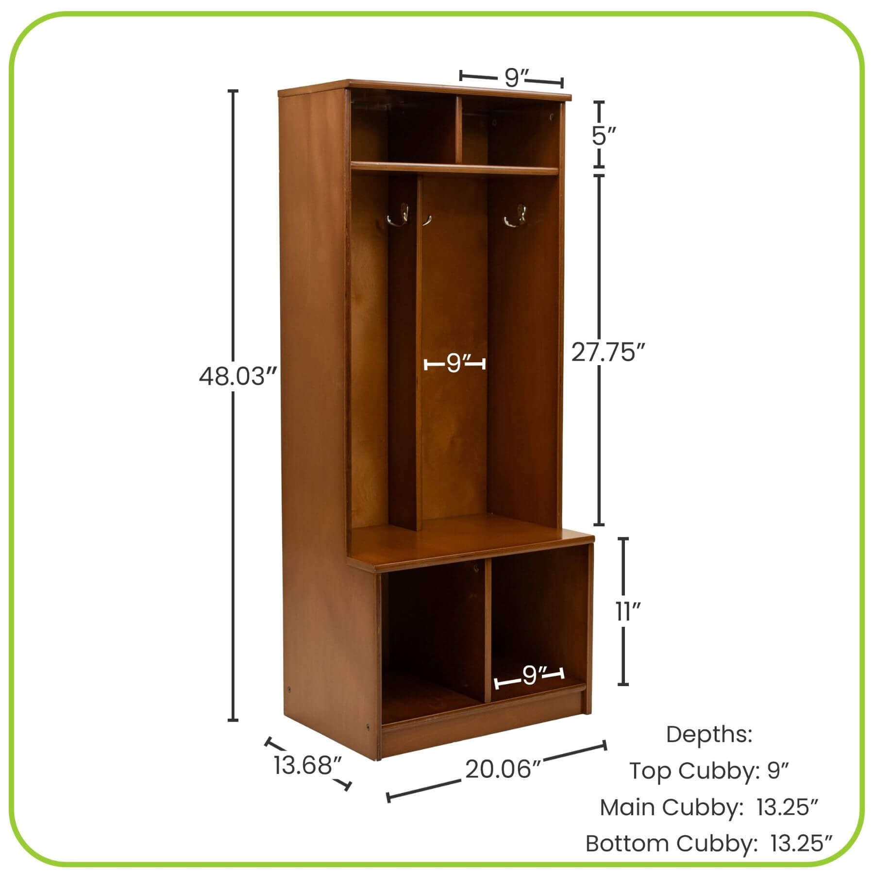 Little Partners Learn 'N Store Cubby with dimensions labeled on a white background