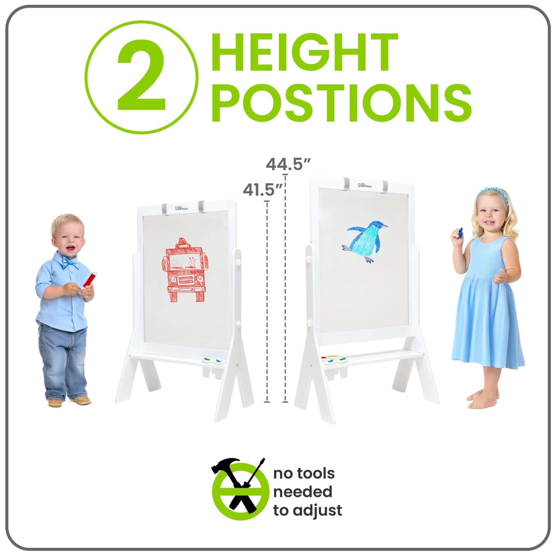 Kid Standing next to Little Partners Peek-A-Boo Easel White