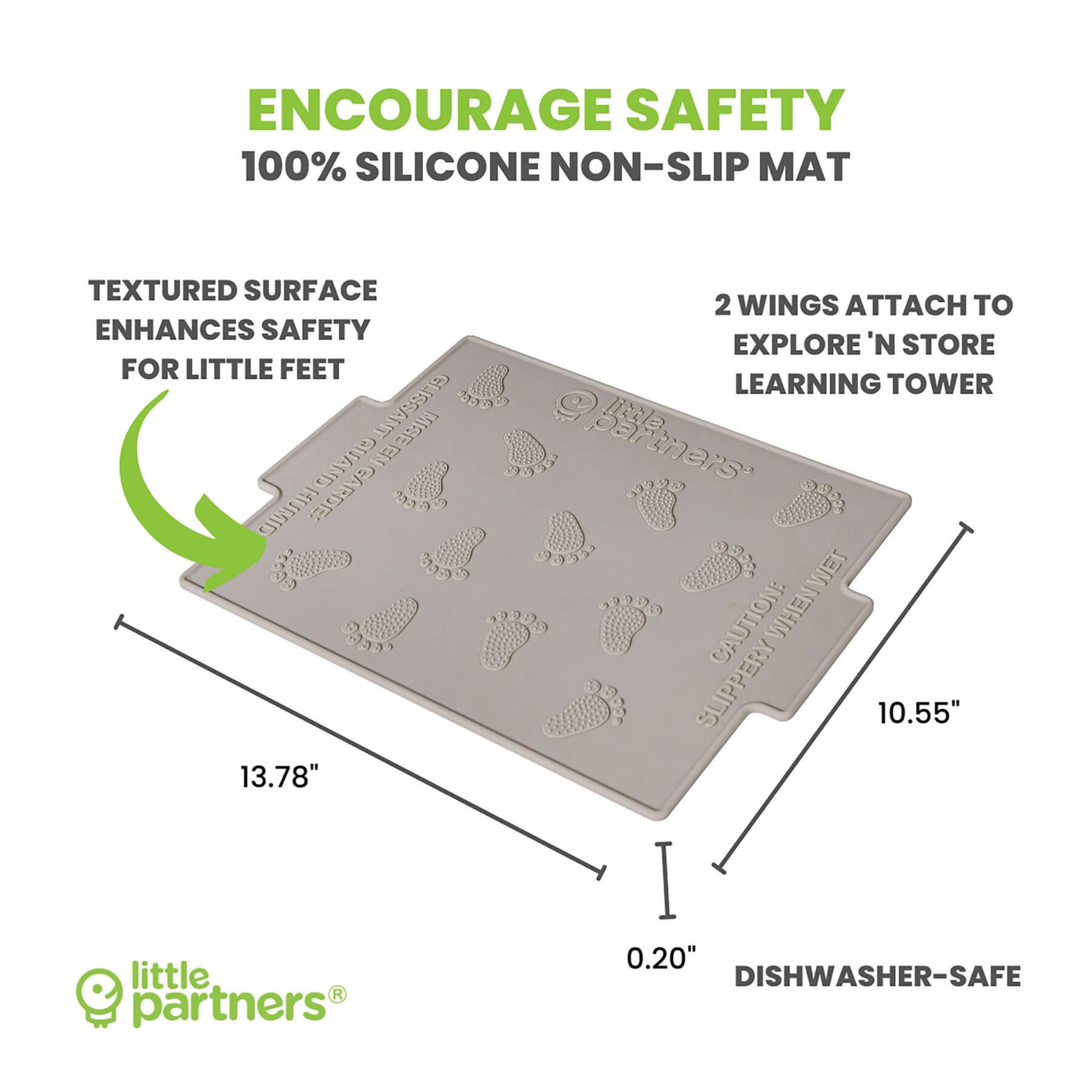 Little Partners Silicone Mat with text and dimensions on a white background