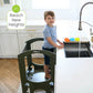 Boy Standing on Little Partners The Learning Tower Olive Green