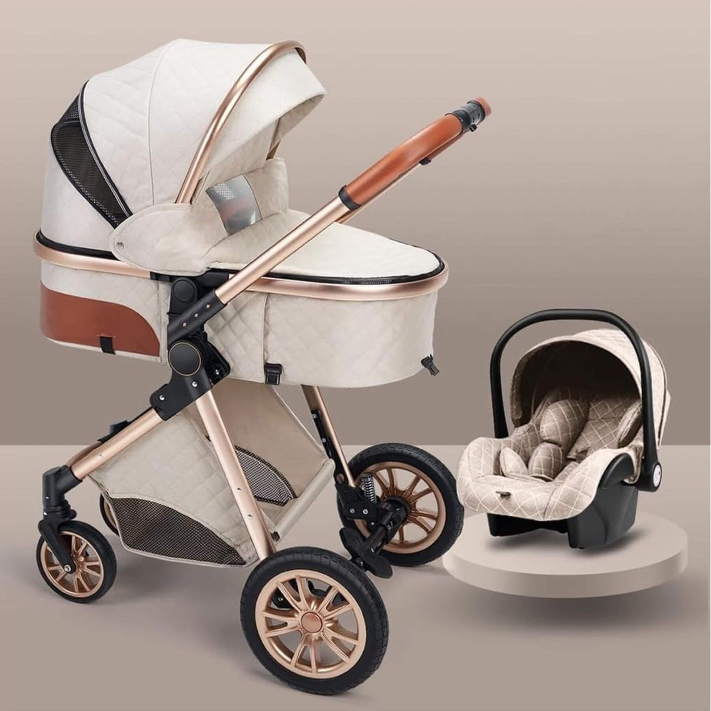 Newborn Luxury 3 in 1 Baby Stroller Travel System Beige