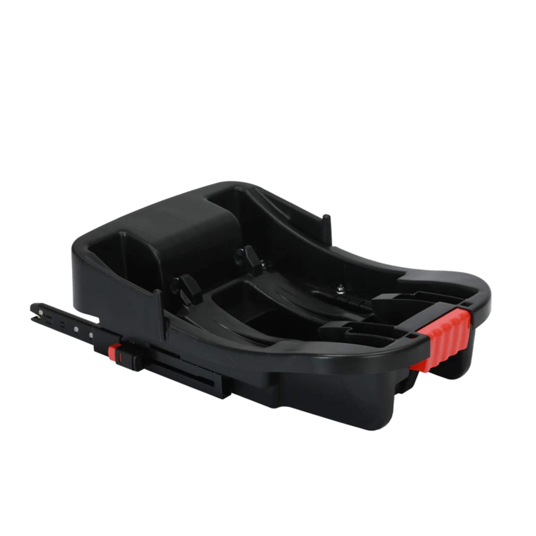 Black and red car seat base on a white background