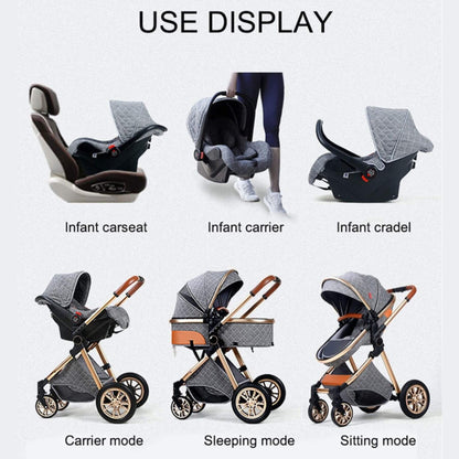 Various modes of a multi-functional baby product including car seat, carrier, cradle, and stroller.