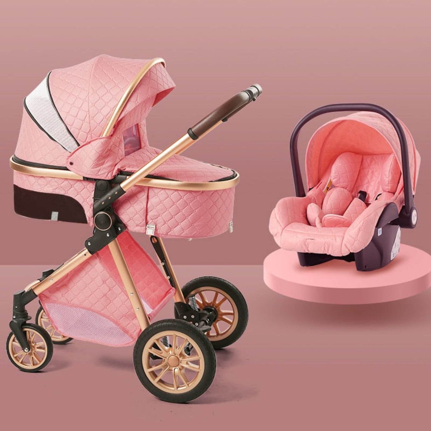 Newborn Luxury 3 in 1 Baby Stroller Travel System Pink