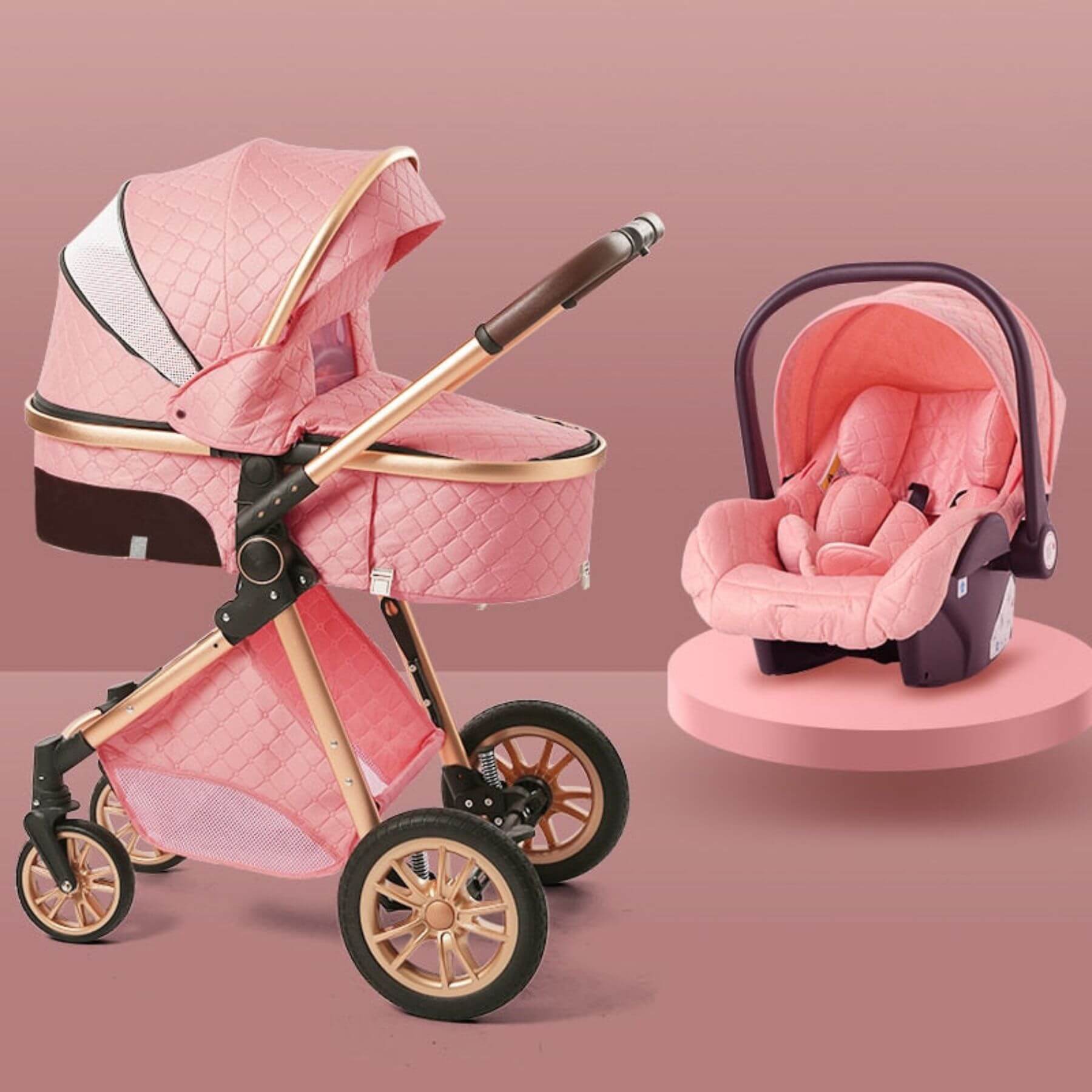 Newborn Luxury 3 in 1 Baby Stroller Travel System Pink