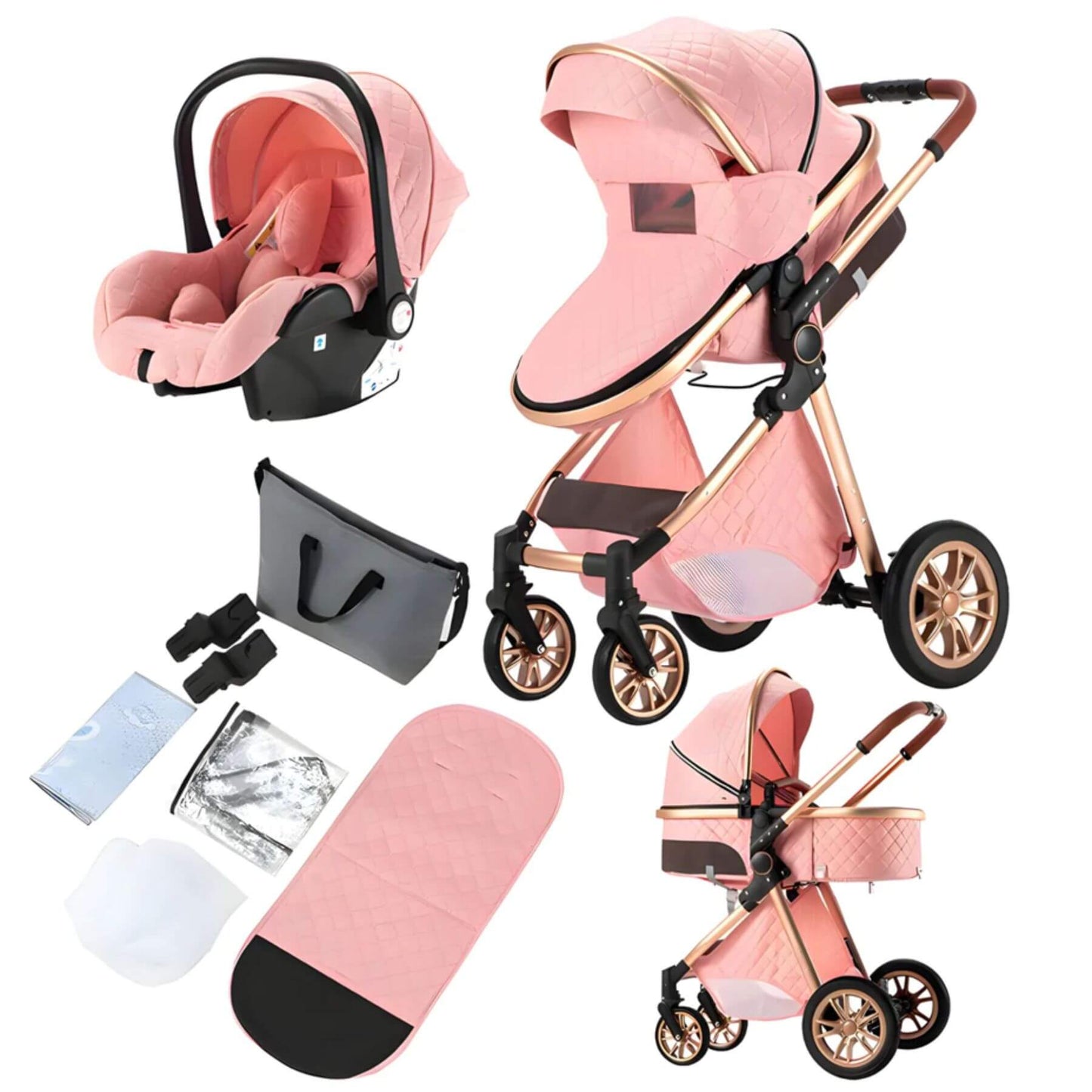 Newborn Luxury 3 in 1 Baby Stroller Travel System Pink