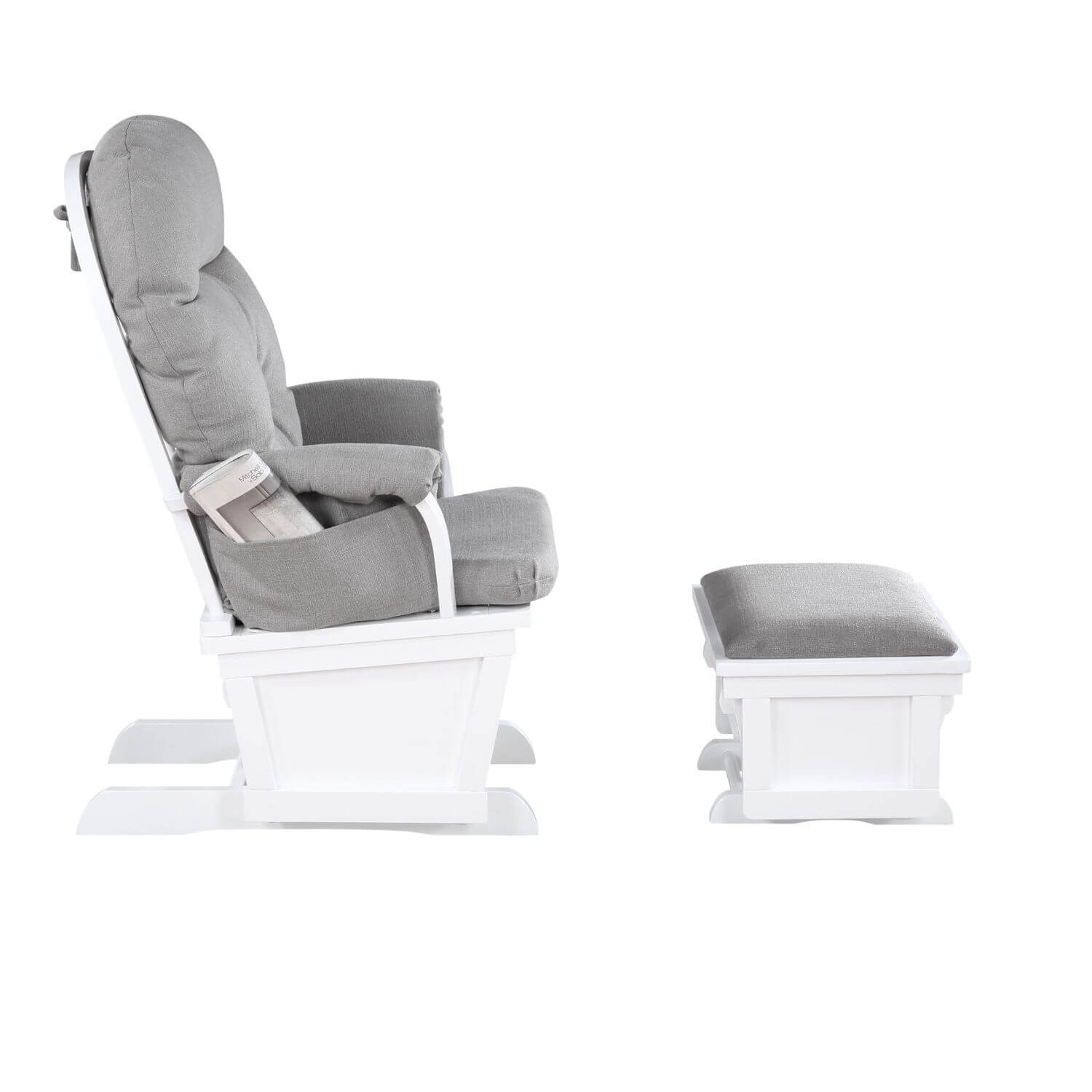 Side View of Madison Glider & Ottoman White/Oyster