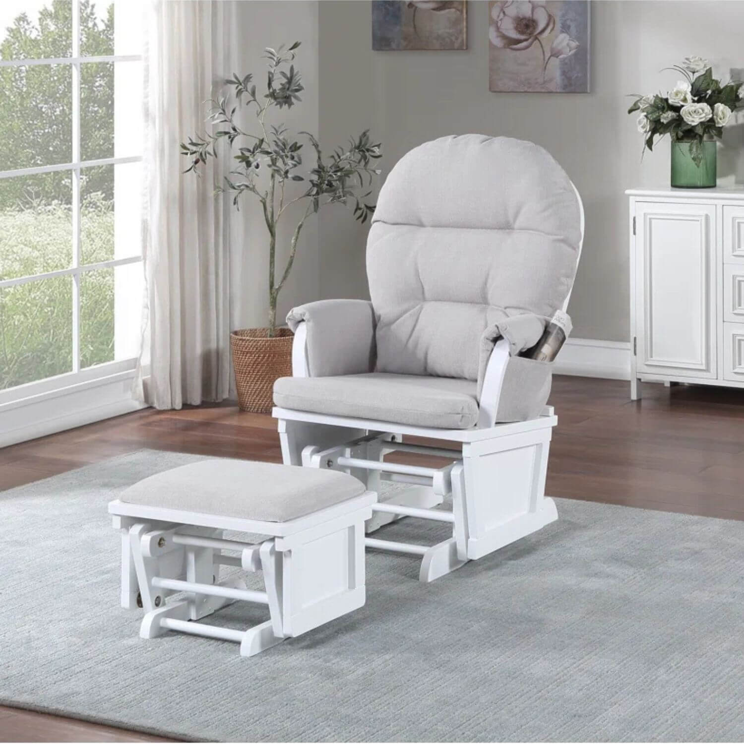 Madison Glider & Ottoman White/Woven Gray