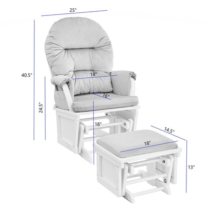 Madison Glider and Ottoman White Wood and Gray Fabric