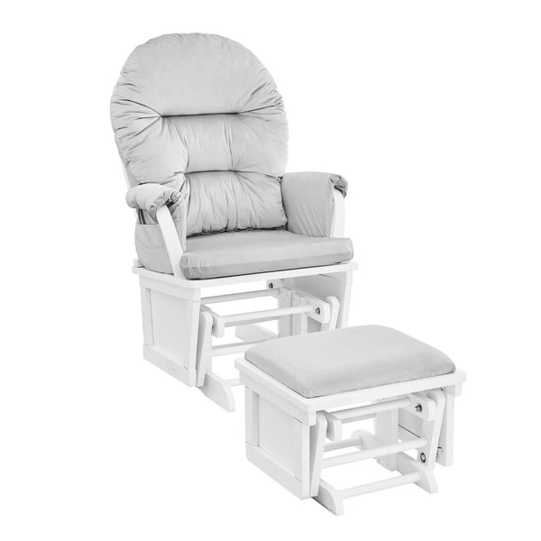 Madison Glider and Ottoman White Wood and Gray Fabric