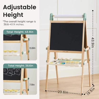 Tiny Land® Magnitales Easel for Kids - Green, showing measurements.
