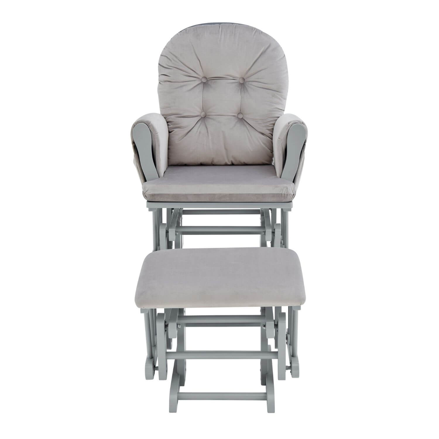 Front View of Mason Glider and Ottoman Gray Wood and Light Gray Fabric