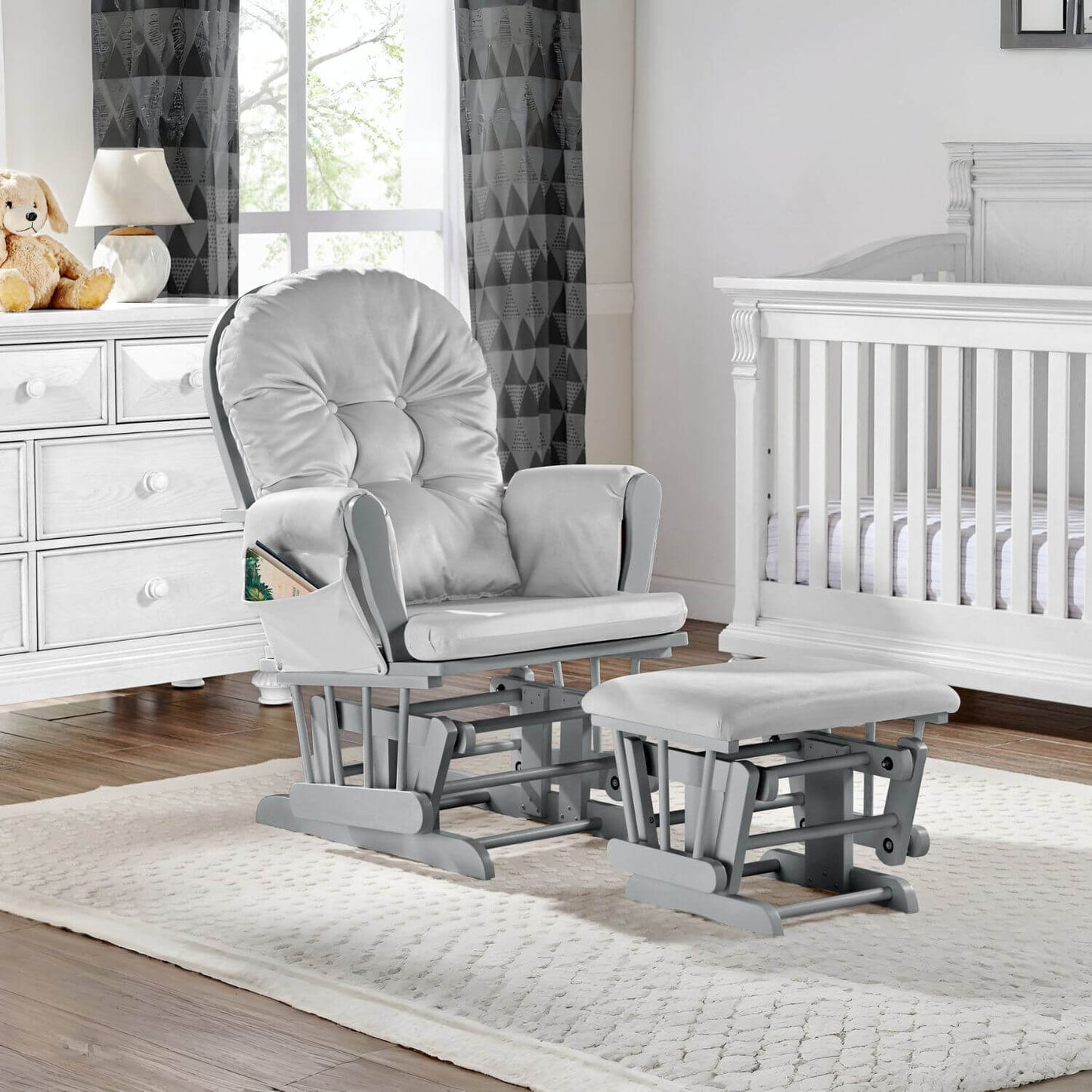 Mason Glider and Ottoman Gray Wood and Light Gray Fabric