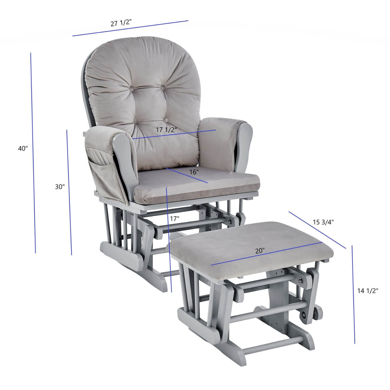 Mason Glider and Ottoman Gray Wood and Light Gray Fabric