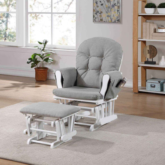 Mason Glider and Ottoman White Wood and Oyster Fabric