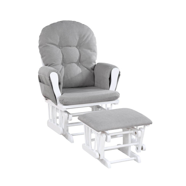 Mason Glider and Ottoman White Wood and Oyster Fabric