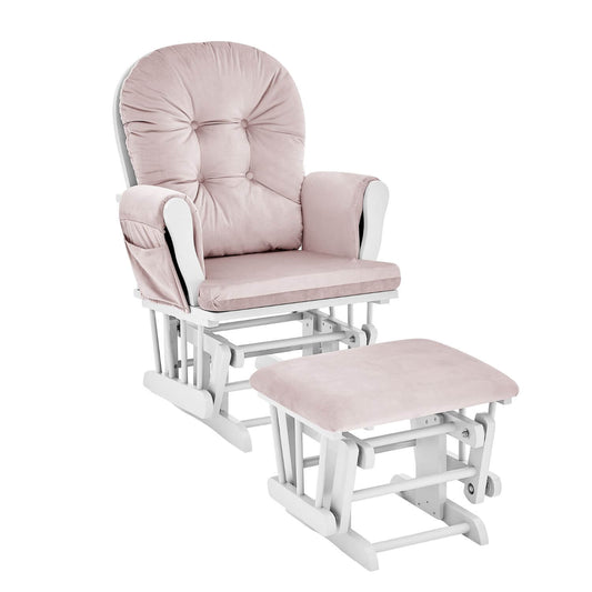 Mason Glider and Ottoman White Wood and Pink Fabric