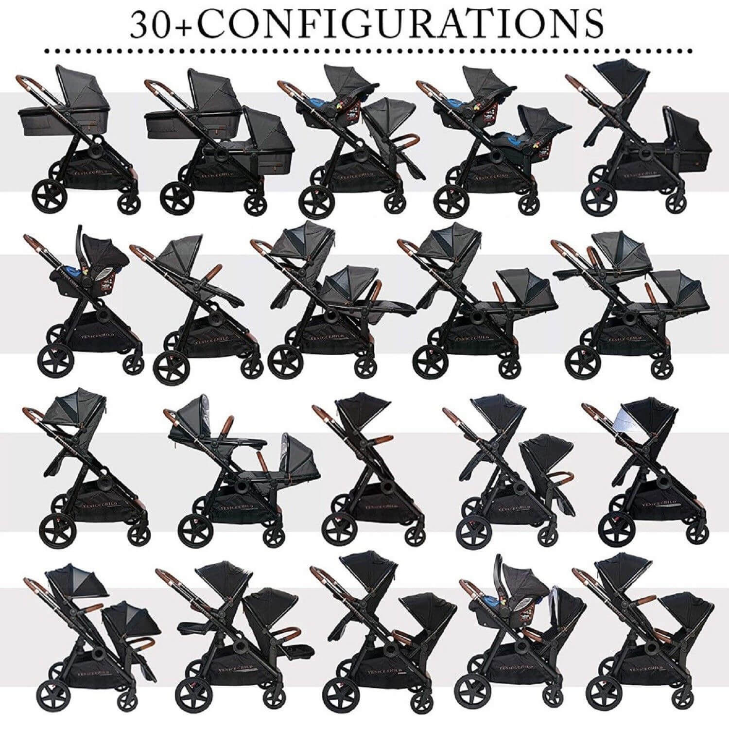 Venice Child Maverick Stroller & Bassinet Eclipse - Configurations