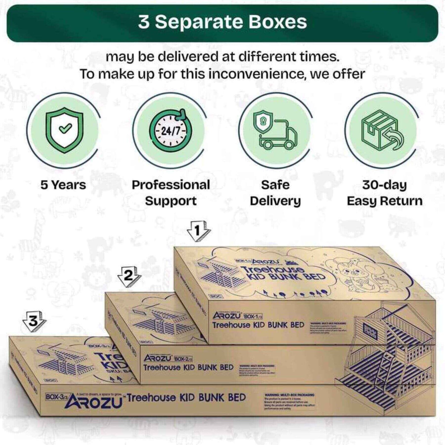 Packages of Megsu Treehouse Kid Bunk Bed