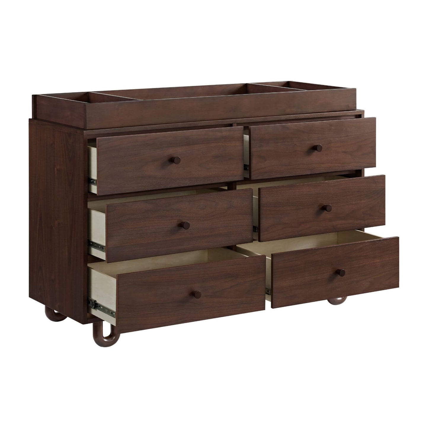 Soho Baby Meridian 6 Drawer Dresser - Cognac with topper and open drawers