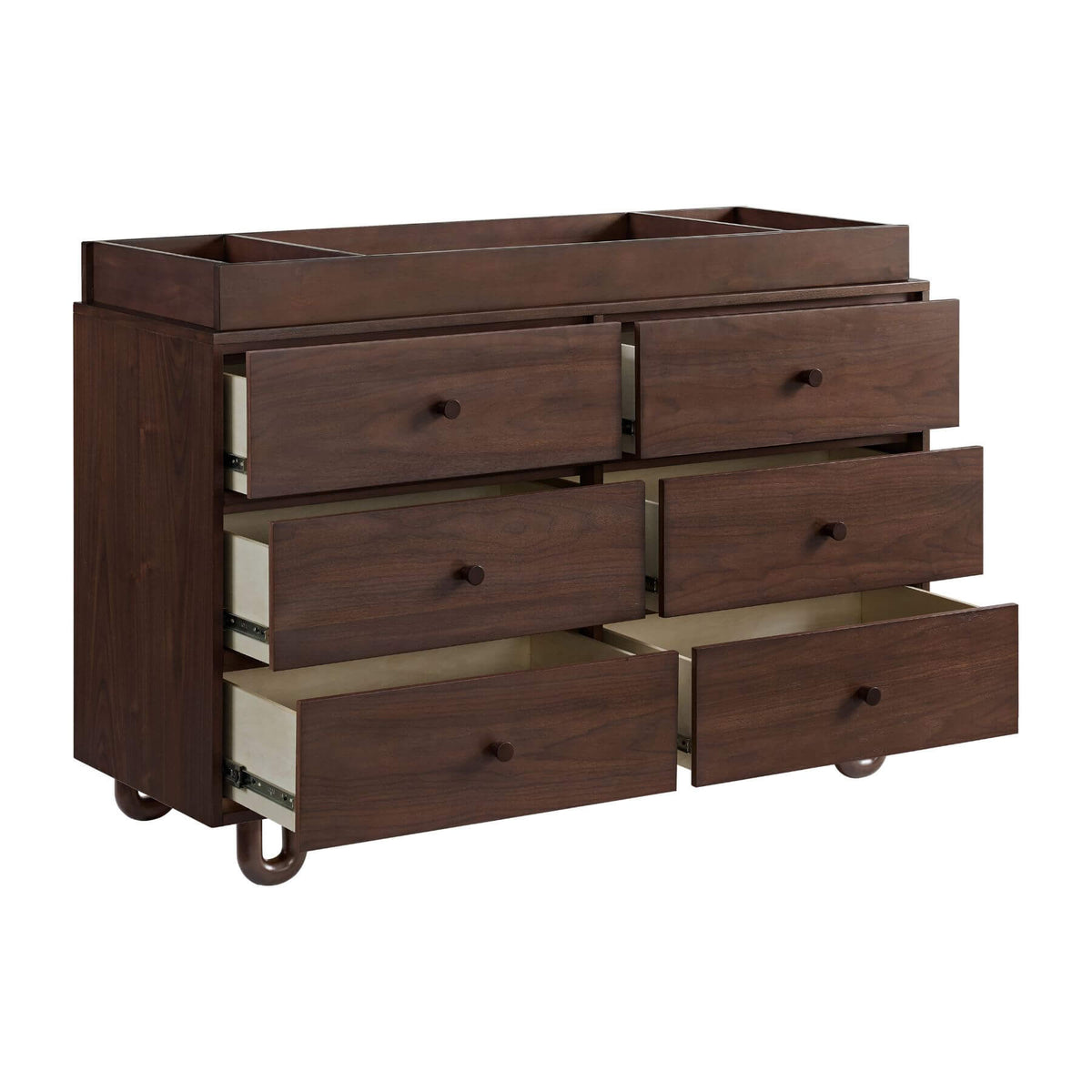 Soho Baby Meridian 6 Drawer Dresser - Cognac with topper and open drawers