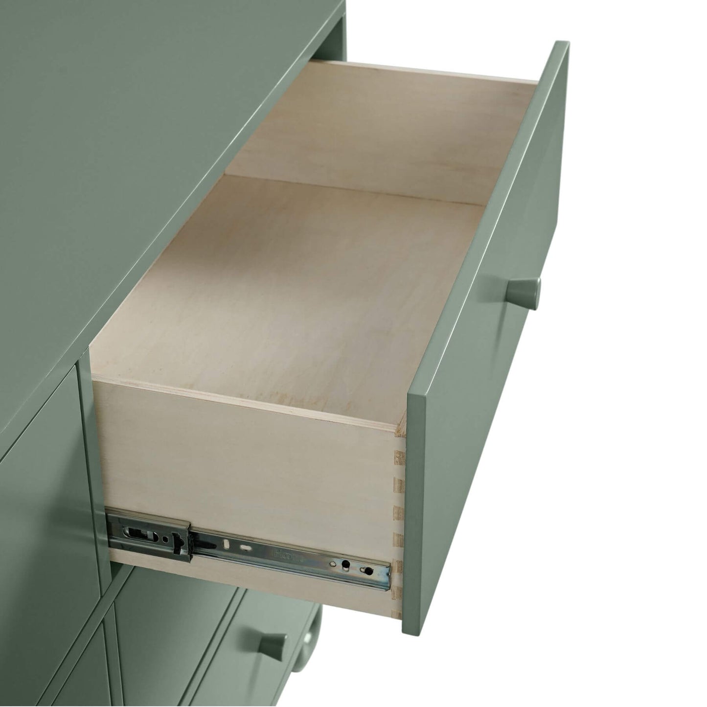 Close-up of Soho Baby Meridian 6 Drawer Dresser - Olive Green
