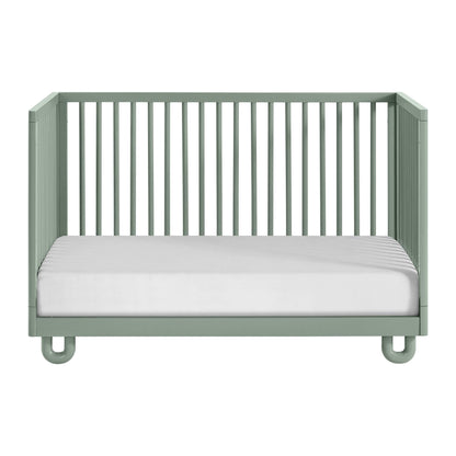 Soho Baby Meridian Island Crib - Olive Green, shown with a white mattress on a plain white background.