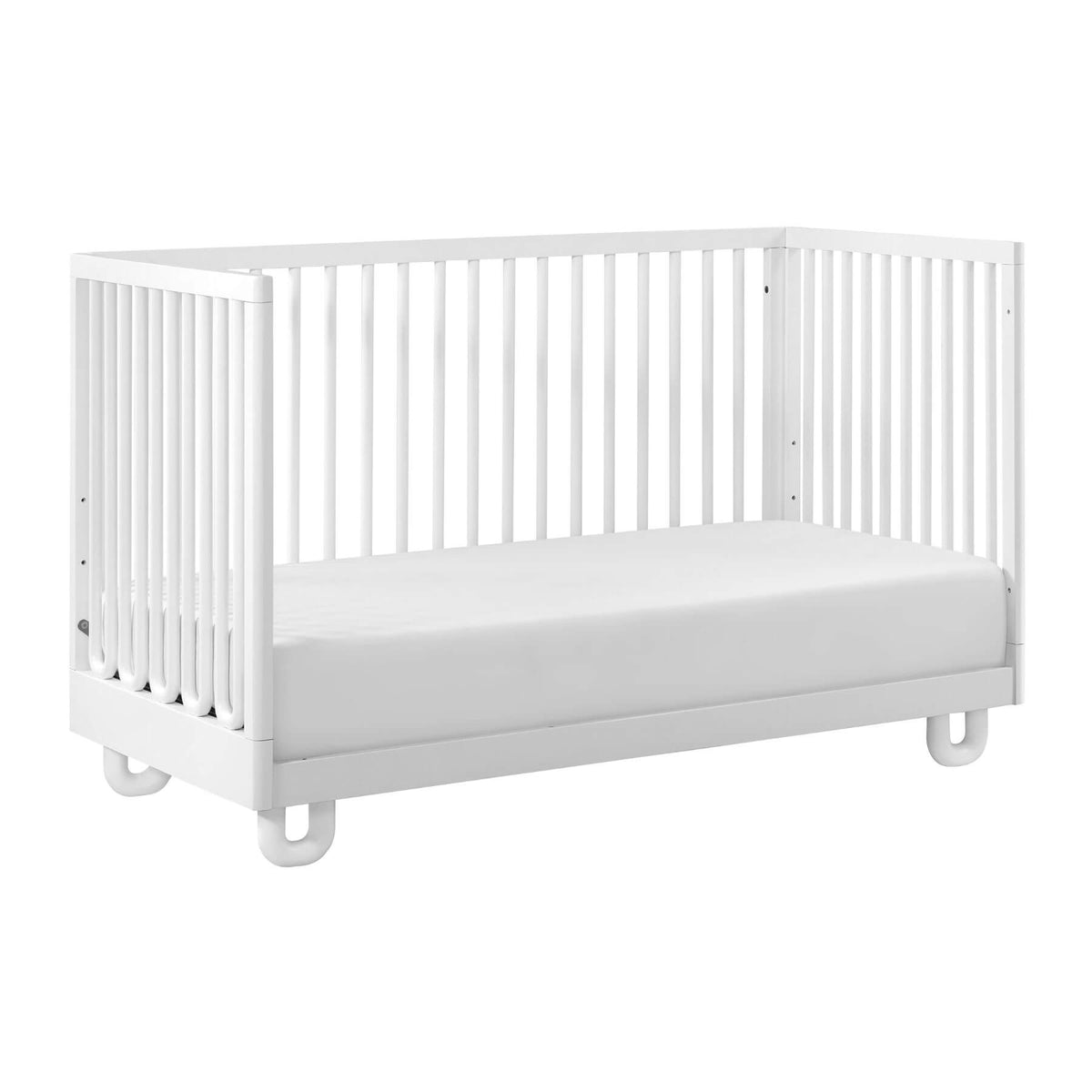 Soho Baby Meridian Island Crib - White and a matching white mattress, shown on a plain white background.