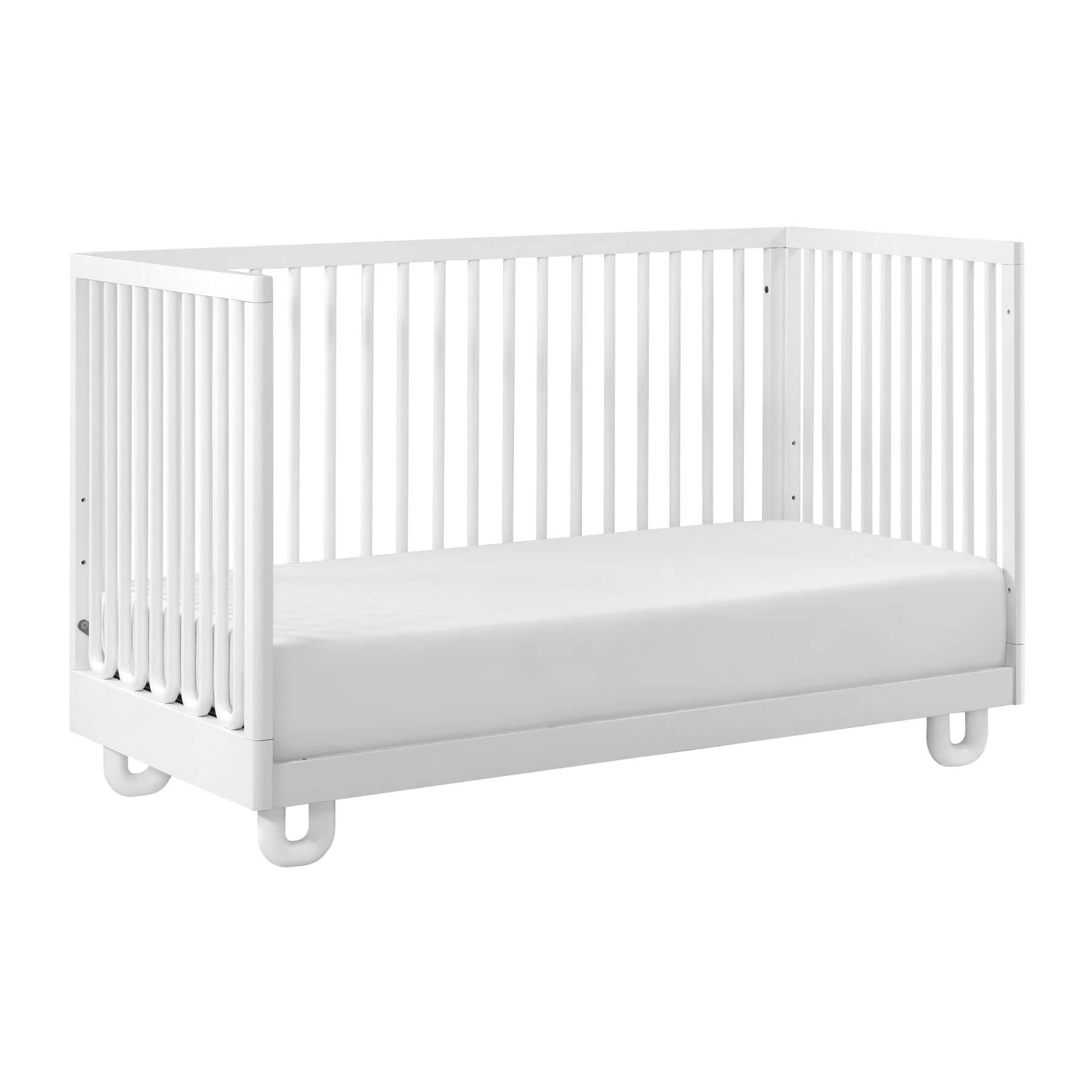 Soho Baby Meridian Island Crib - White and a matching white mattress, shown on a plain white background.