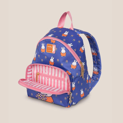 Miffy Flower Fields Everyday Mini Backpack - Blue & Orange, and an open front pocket
