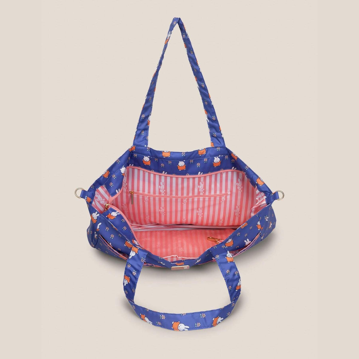 Opened Miffy Flower Fields Super Be large Diaper Bag Duffel - Blue & Orange