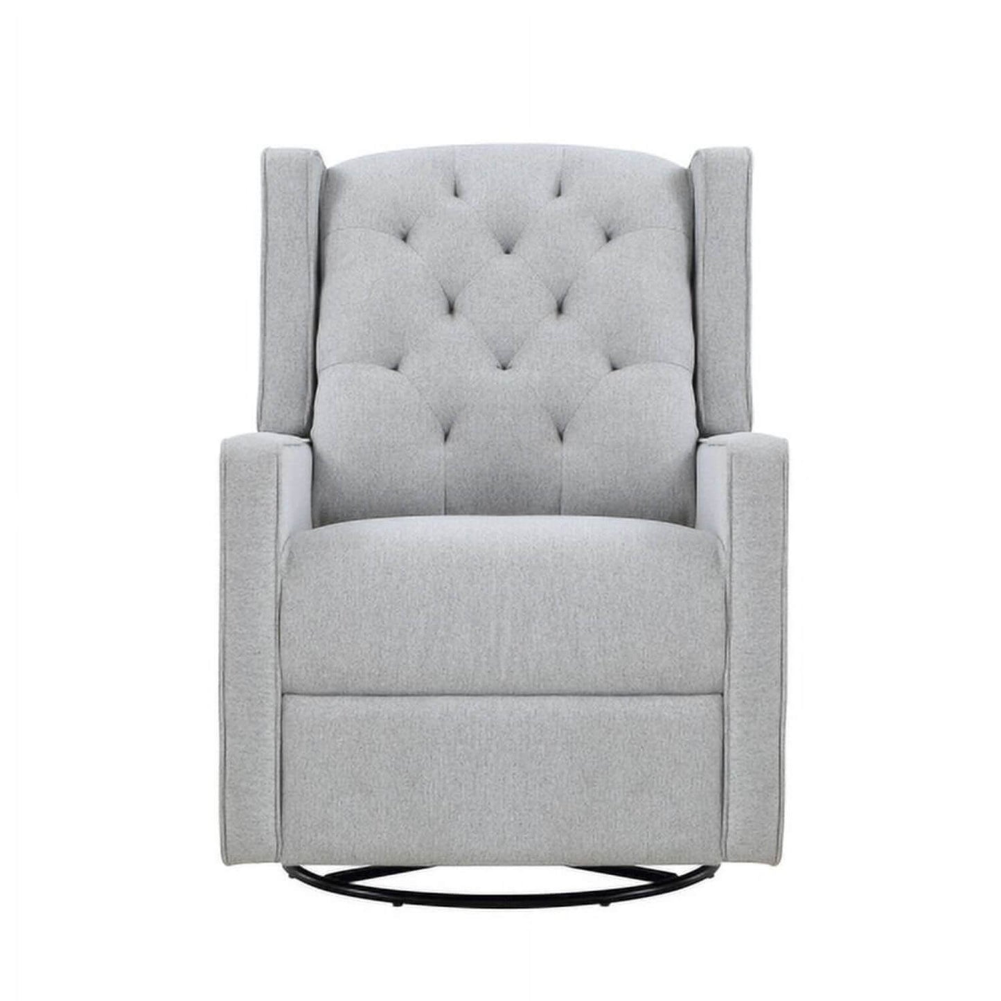 Front View of Milah Gliding Swivel Recliner Tufted Brushed Tweed Fabric