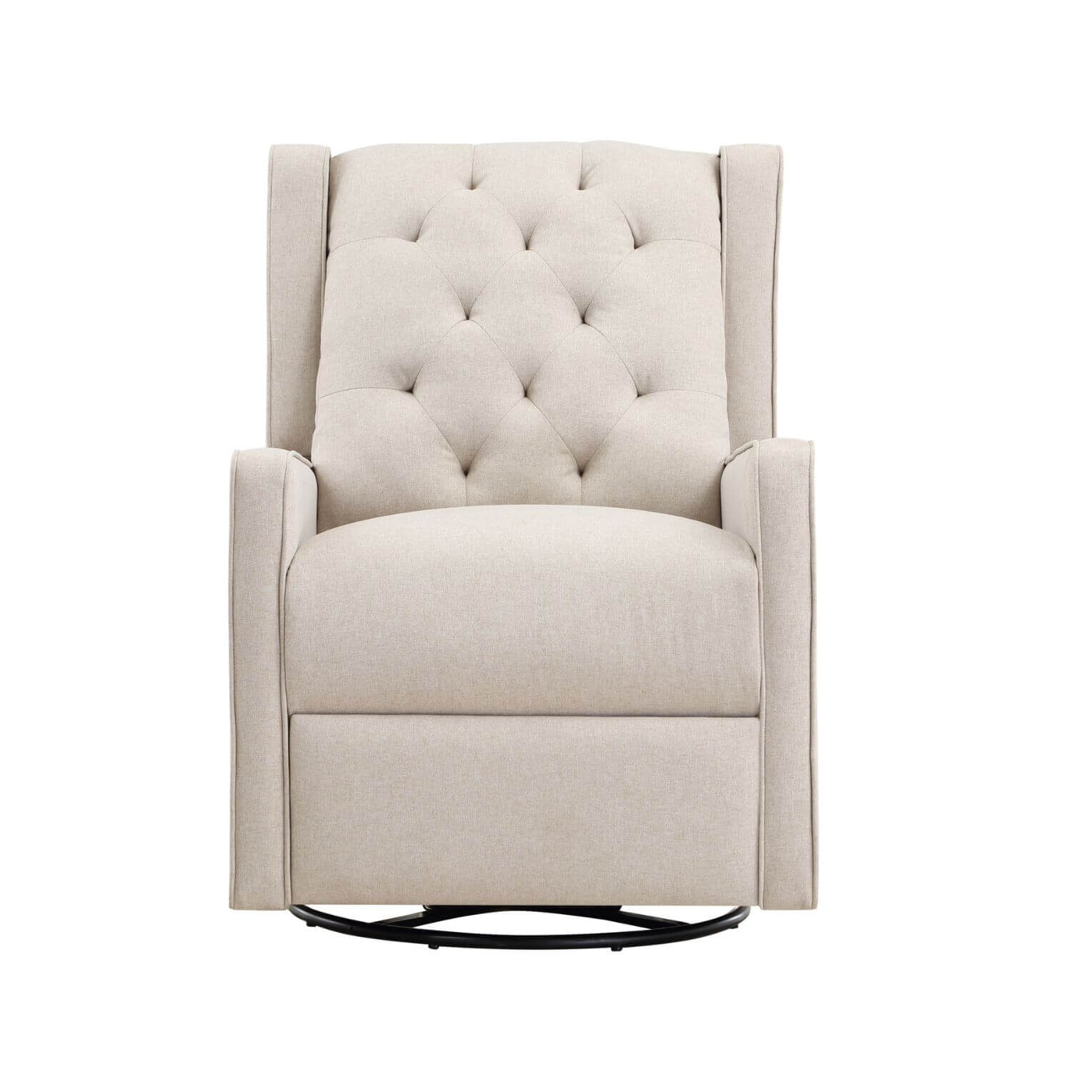 Front View of Milah Gliding Swivel Recliner Tufted Latte Fabric