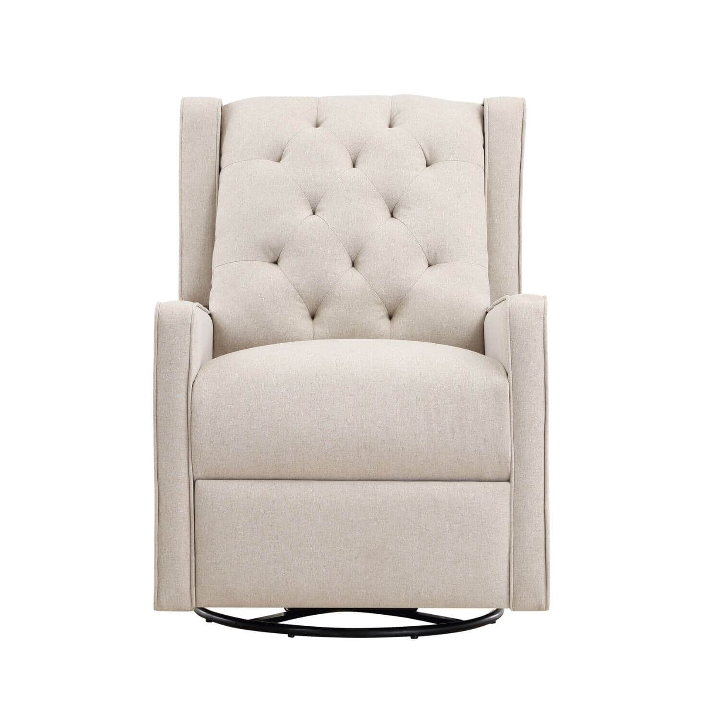 Front View of Milah Gliding Swivel Recliner Tufted Latte Fabric