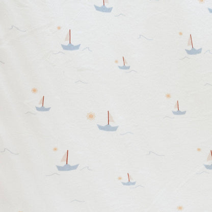 Close-up of Saranoni Minky Stretch Luxe Crib Sheet Sail Boat