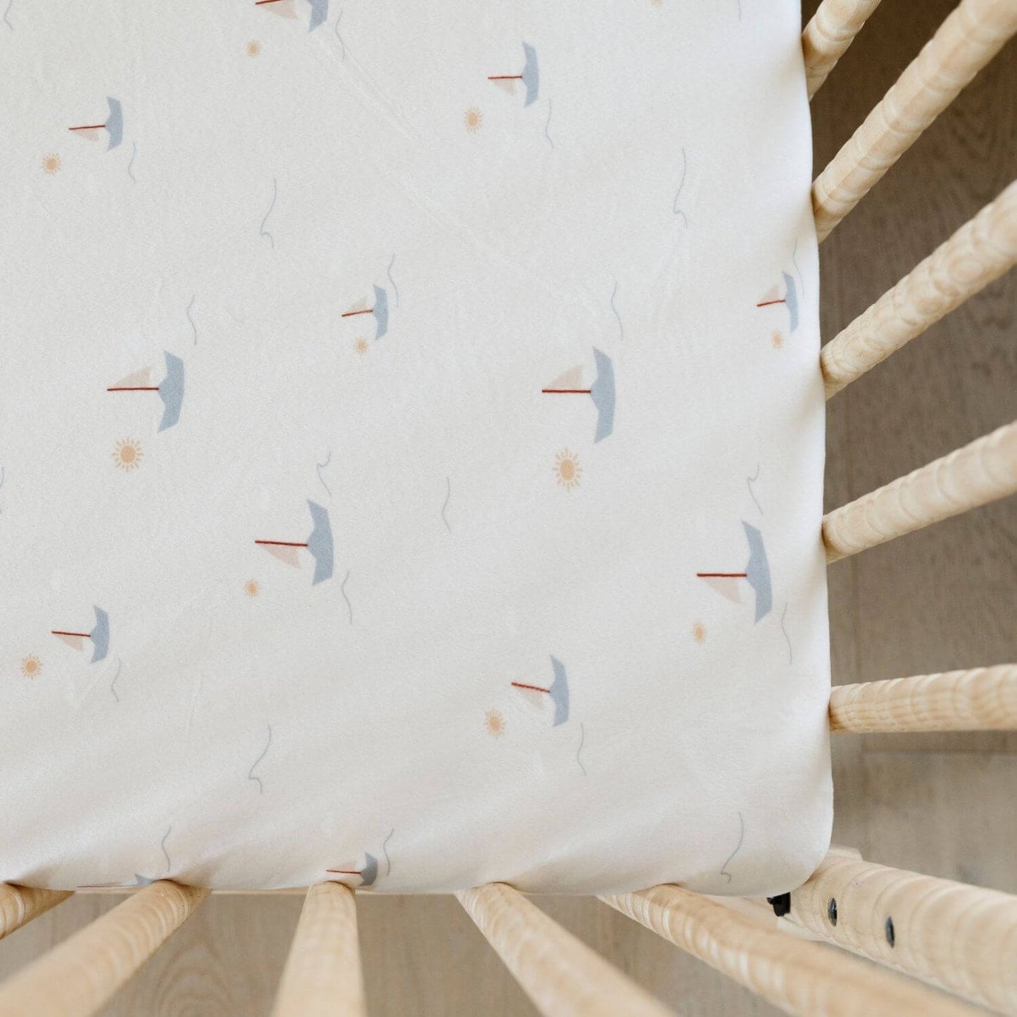Close-up of Saranoni Minky Stretch Luxe Crib Sheet Sail Boat
