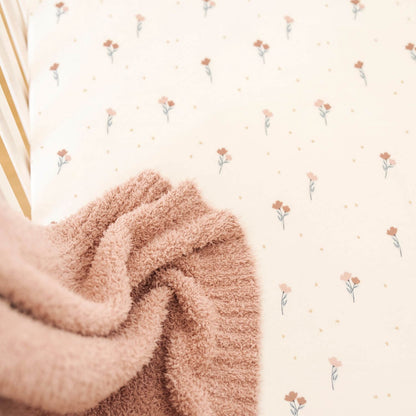 Close-up of Saranoni Minky Stretch Luxe Crib Sheet Floral