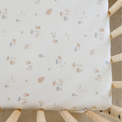 Close-up of Saranoni Minky Stretch Luxe Crib Sheet Mushrooms