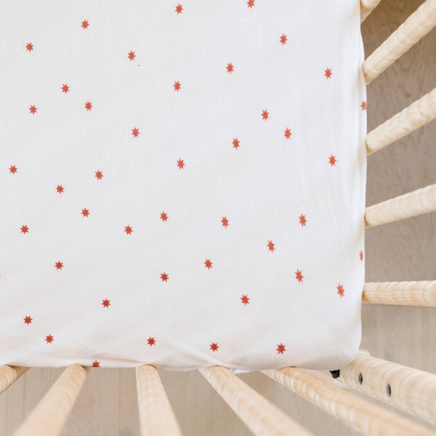 Close-up of Saranoni Minky Stretch Luxe Crib Sheet Stars