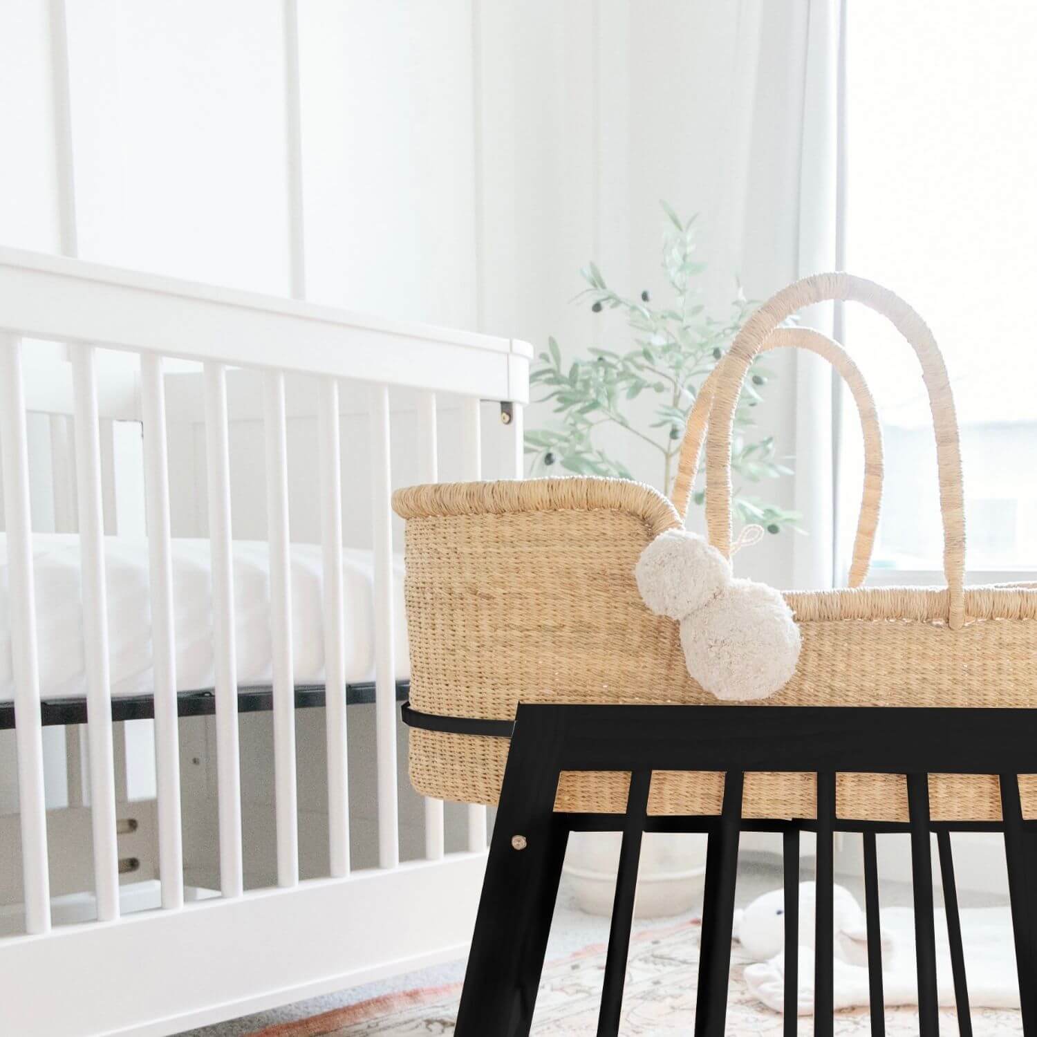 Plum+Sparrow Modern Rocking Moses Bassinet Stand w/ Basket