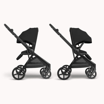 Two Mompush Vira - Black shown side by side from a profile view on a clean, light off-white background.