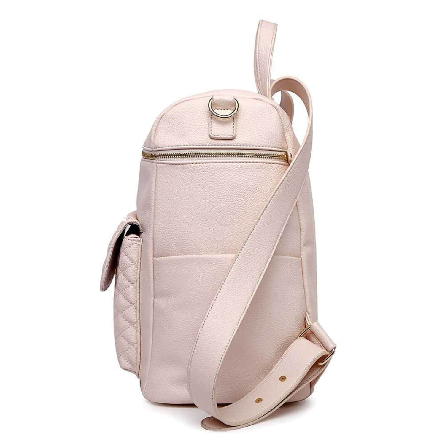 Side View of Luli Bebé Monaco Diaper Bag | Pastel Pink