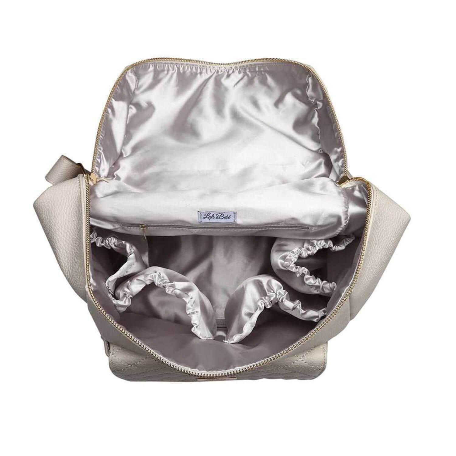 Luli Bebé Monaco Diaper Bag | Pearl White | Lid Open