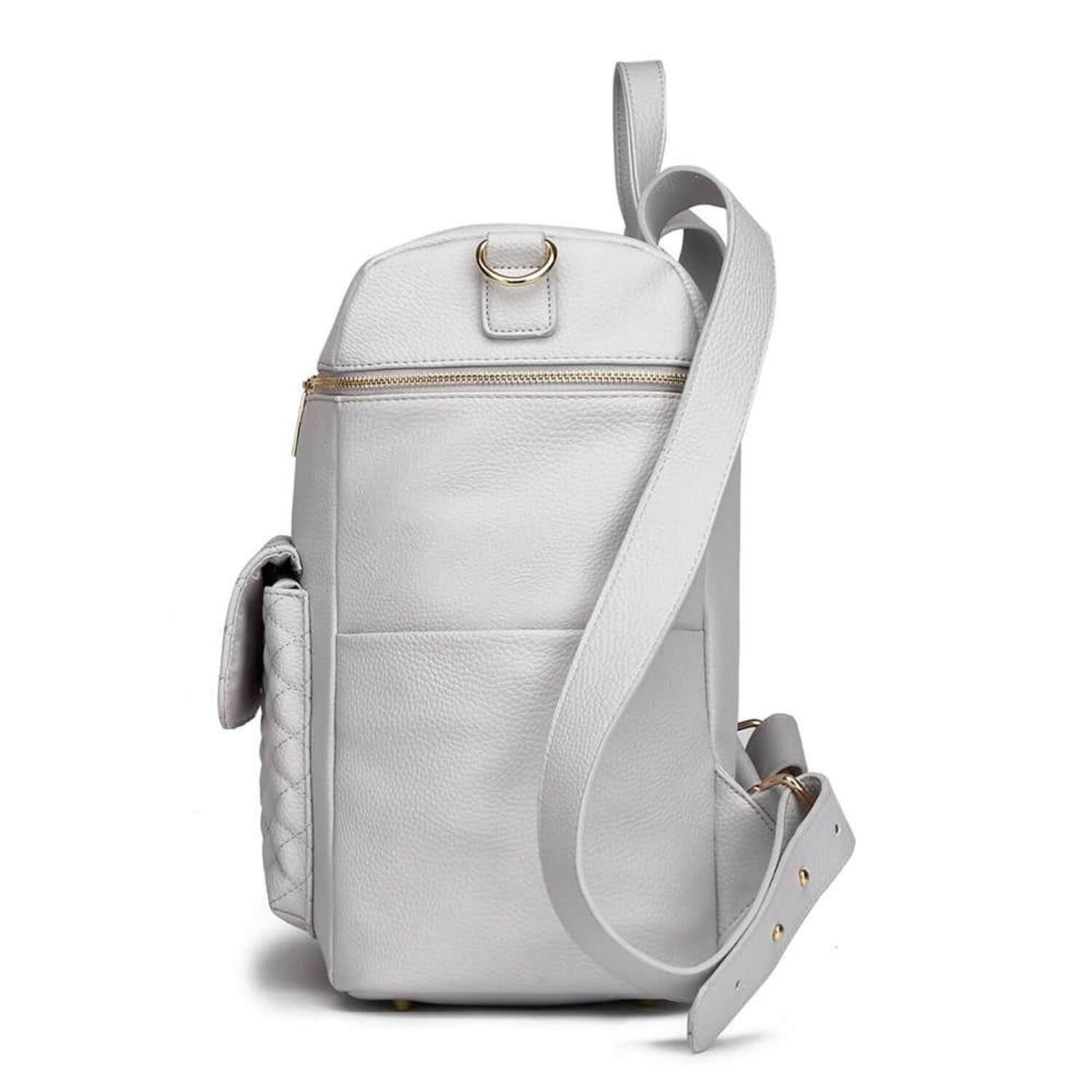 Side View of Luli Bebé Monaco Diaper Bag | Stone Grey