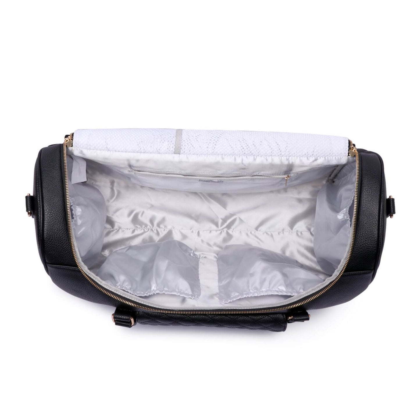 Top View of Luli Bebé Monaco Travel Bag | Ebony Black | Lid Open