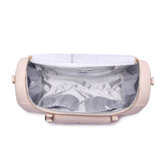 Top View of Luli Bebé Monaco Travel Bag | Pastel Pink | Lid Open