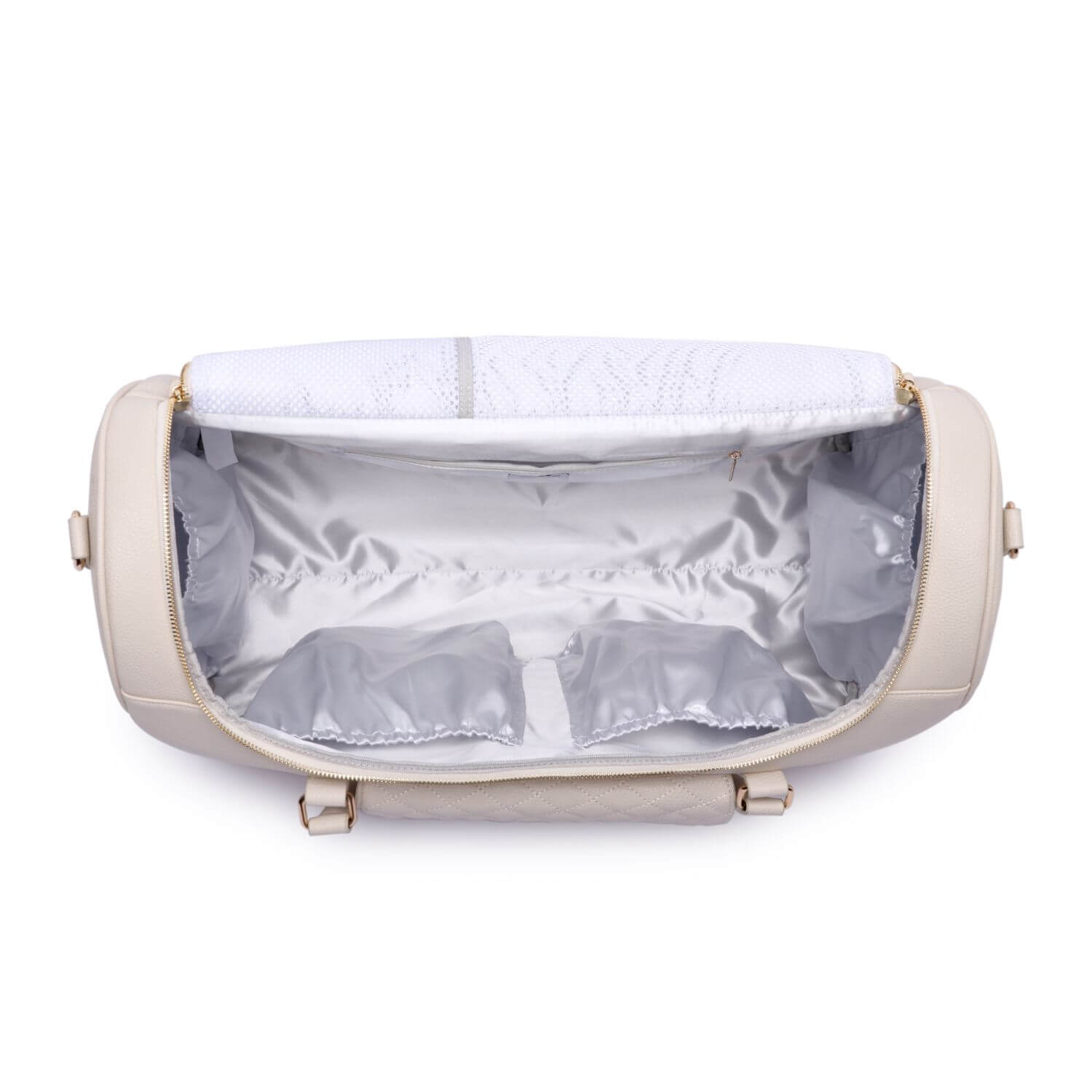 Top View of Luli Bebé Monaco Travel Bag | Pearl White | Lid Open